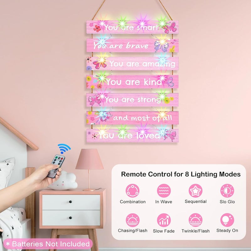 FIOBEE Girls Room Décor for Teen Girls Boys with LED Light Wall Decor for Bedroom Motivational Inspirational Wall Art Room Decoration for Kids Studyroom, 8 Kinds of Lights, Light Pink Butterfly - Image 4